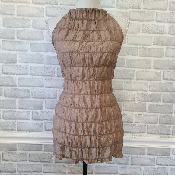 Musera Sheer Shirred Halter Open Back Top Mini Dress NEW Festival Club Med - Picture 1 of 8